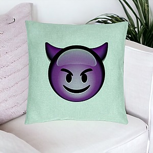 Alternative view of Perna Decorativa, Model Emoji Diavol, 40x40 cm, Verde Menta, Husa Detasabila, Burduf