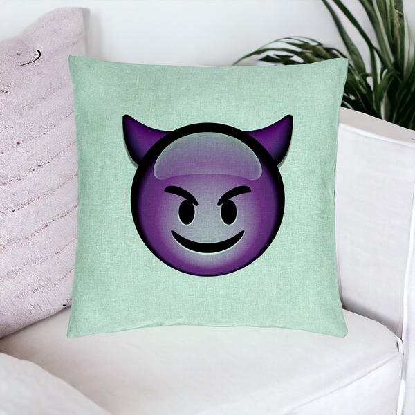 Perna Decorativa, Model Emoji Diavol, 40x40 cm, Verde Menta, Husa Detasabila, Burduf 16 bsc0220 PhotoRoom