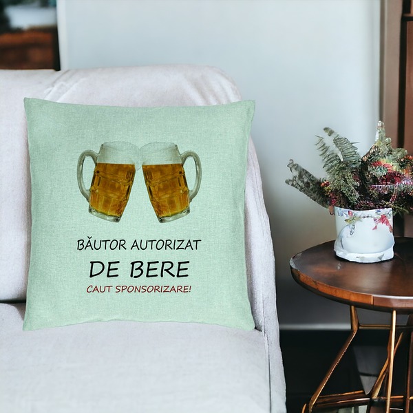 Perna Decorativa, Model Bautor Autorizat de Bere, 40x40 cm, Verde Menta, Husa Detasabila, Burduf 19 bsc0225 PhotoRoom 3