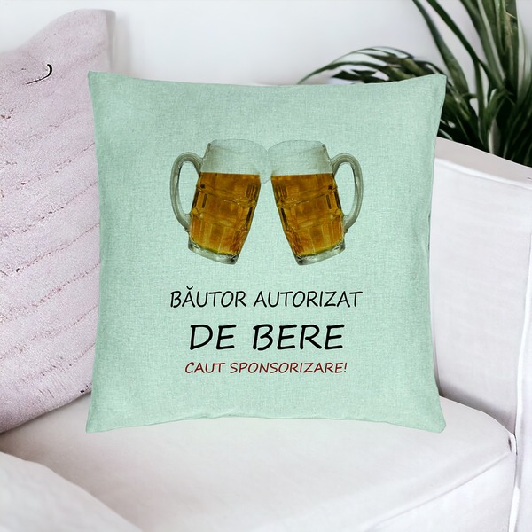 Perna Decorativa, Model Bautor Autorizat de Bere, 40x40 cm, Verde Menta, Husa Detasabila, Burduf 16 bsc0225 PhotoRoom