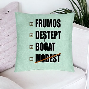 Alternative view of Perna Decorativa, Model Frumos Destept Bogad Modest, 40x40 cm, Verde Menta, Husa Detasabila, Burduf