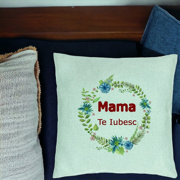 Perna Decorativa, Model Mama Te Iubesc, 40x40 cm, Verde Menta, Husa Detasabila, Burduf 17 bsc0228 PhotoRoom 1