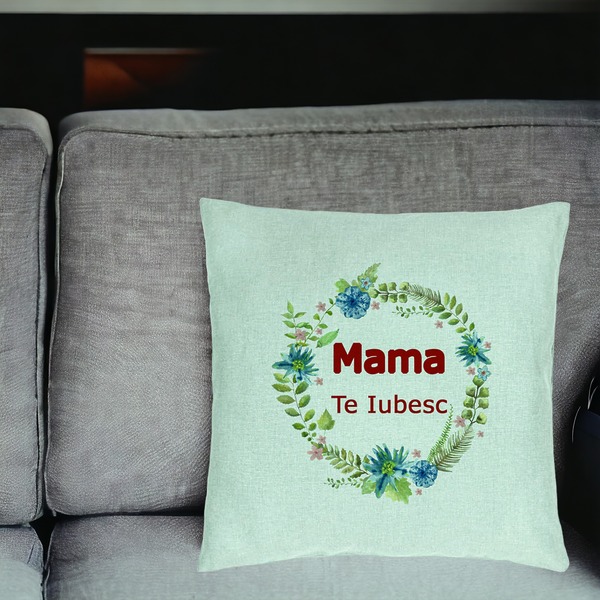 Perna Decorativa, Model Mama Te Iubesc, 40x40 cm, Verde Menta, Husa Detasabila, Burduf 18 bsc0228 PhotoRoom 2