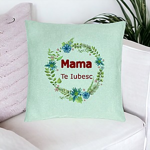 Alternative view of Perna Decorativa, Model Mama Te Iubesc, 40x40 cm, Verde Menta, Husa Detasabila, Burduf