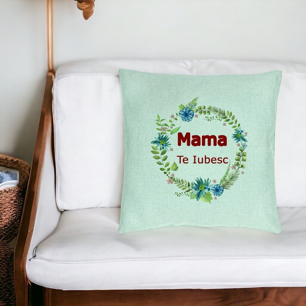 Perna Decorativa, Model Mama Te Iubesc, 40x40 cm, Verde Menta, Husa Detasabila, Burduf 20 bsc0228 PhotoRoom 4