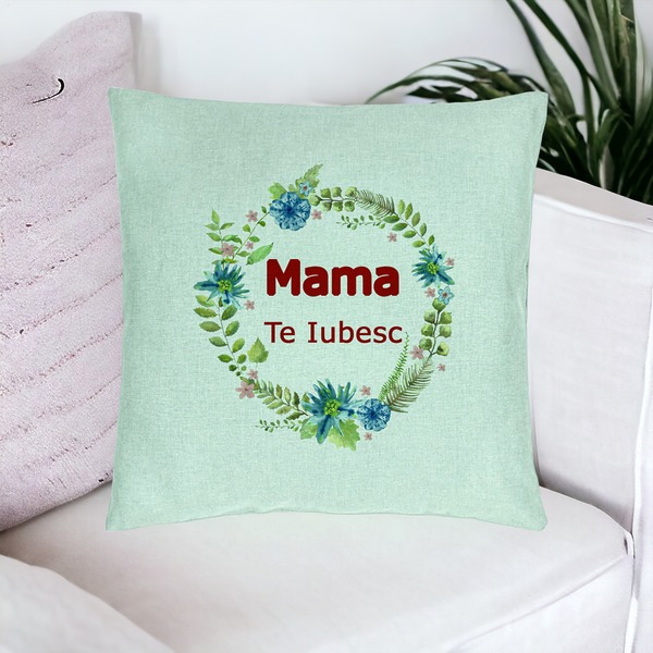 Perna Decorativa, Model Mama Te Iubesc, 40x40 cm, Verde Menta, Husa Detasabila, Burduf 16 bsc0228 PhotoRoom