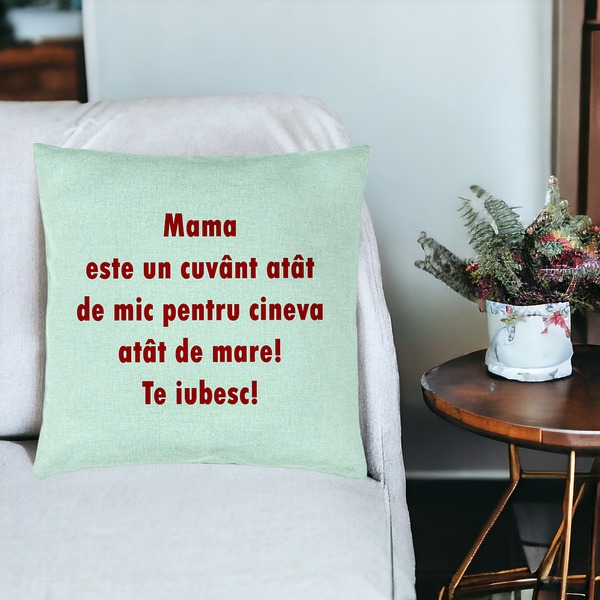 Perna Decorativa, Model Pentru Mama Te iubesc, 40x40 cm, Verde Menta, Husa Detasabila, Burduf 19 bsc0231 PhotoRoom 3
