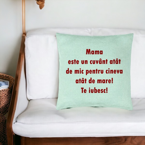 Perna Decorativa, Model Pentru Mama Te iubesc, 40x40 cm, Verde Menta, Husa Detasabila, Burduf 20 bsc0231 PhotoRoom 4