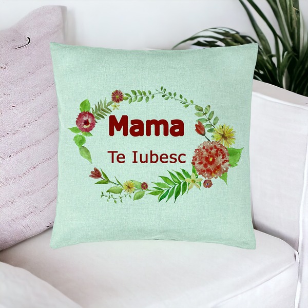 Perna Decorativa, Model Pentru Mama Te iubesc 2, 40x40 cm, Verde Menta, Husa Detasabila, Burduf 16 bsc0232 PhotoRoom