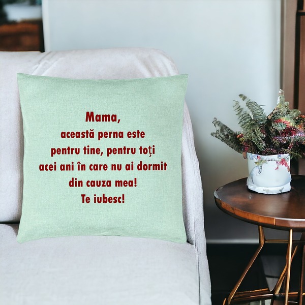 Perna Decorativa, Model Pentru Mama Te iubesc 3, 40x40 cm, Verde Menta, Husa Detasabila, Burduf 19 bsc0233 PhotoRoom 3