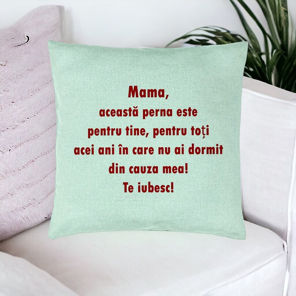 Perna Decorativa, Model Pentru Mama Te iubesc 3, 40x40 cm, Verde Menta, Husa Detasabila, Burduf 16 bsc0233 PhotoRoom