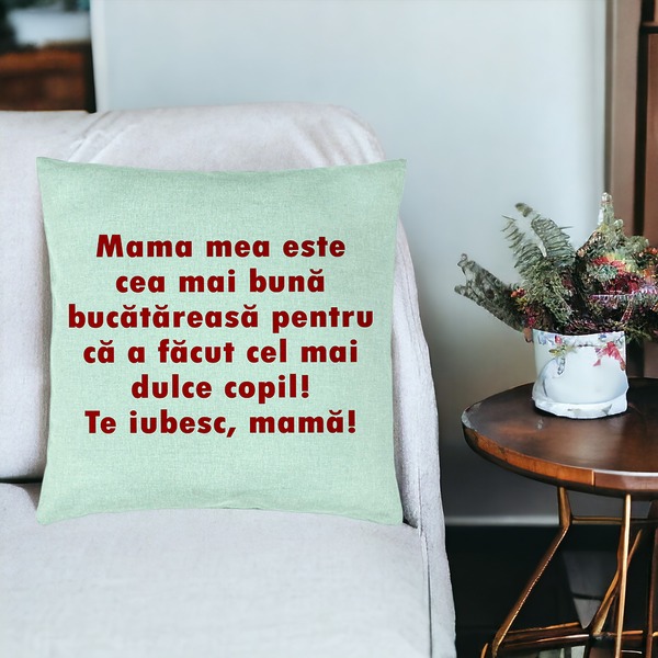 Perna Decorativa, Model Model Pentru Mama Te iubesc 6, 40x40 cm, Verde Menta, Husa Detasabila, Burduf 19 bsc0235 PhotoRoom 3