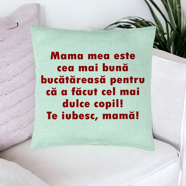 Perna Decorativa, Model Model Pentru Mama Te iubesc 6, 40x40 cm, Verde Menta, Husa Detasabila, Burduf 16 bsc0235 PhotoRoom