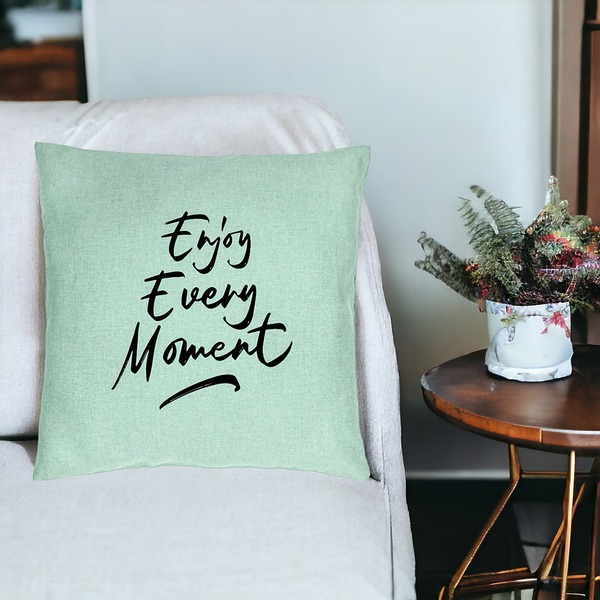 Perna Decorativa, Model Enjoy Every Moment, 40x40 cm, Verde Menta, Husa Detasabila, Burduf 19 bsc0236 PhotoRoom 3