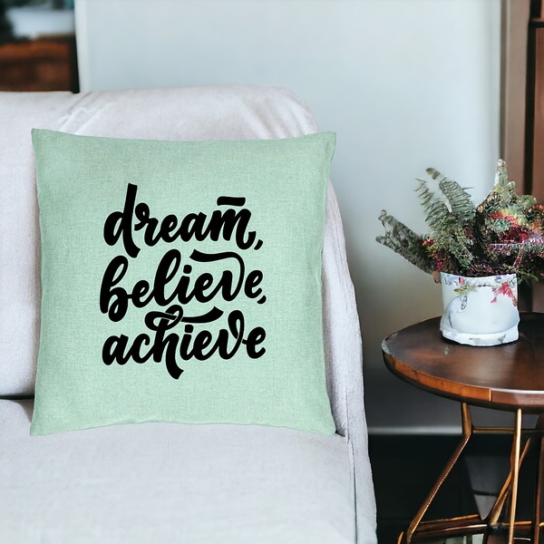Perna Decorativa, Model Dream Believe Achieve, 40x40 cm, Verde Menta, Husa Detasabila, Burduf 19 bsc0237 PhotoRoom 3