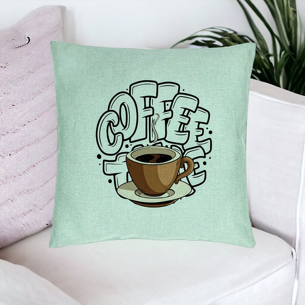 Perna Decorativa, Model Coffe Lover, 40x40 cm, Verde Menta, Husa Detasabila, Burduf 16 bsc0238 PhotoRoom