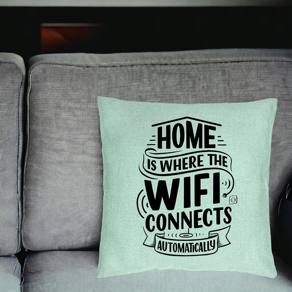 Perna Decorativa, Model Home is Where WIFI Connects Automatically, 40x40 cm, Verde Menta, Husa Detasabila, Burduf 18 bsc0241 PhotoRoom 2