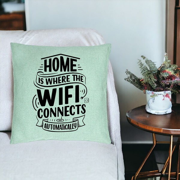Perna Decorativa, Model Home is Where WIFI Connects Automatically, 40x40 cm, Verde Menta, Husa Detasabila, Burduf 19 bsc0241 PhotoRoom 3