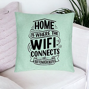Alternative view of Perna Decorativa, Model Home is Where WIFI Connects Automatically, 40x40 cm, Verde Menta, Husa Detasabila, Burduf