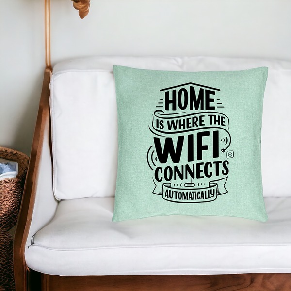Perna Decorativa, Model Home is Where WIFI Connects Automatically, 40x40 cm, Verde Menta, Husa Detasabila, Burduf 20 bsc0241 PhotoRoom 4