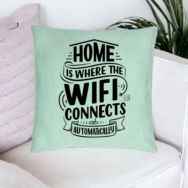 Perna Decorativa, Model Home is Where WIFI Connects Automatically, 40x40 cm, Verde Menta, Husa Detasabila, Burduf 16 bsc0241 PhotoRoom