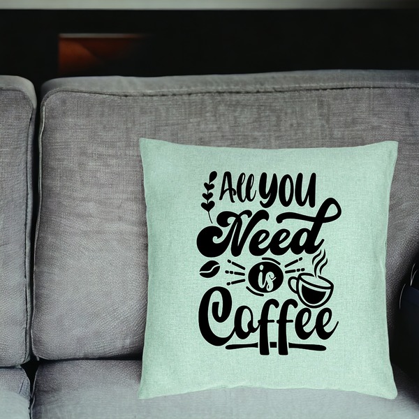 Perna Decorativa, Model All You Need is Coffee, 40x40 cm, Verde Menta, Husa Detasabila, Burduf 18 bsc0243 PhotoRoom 2