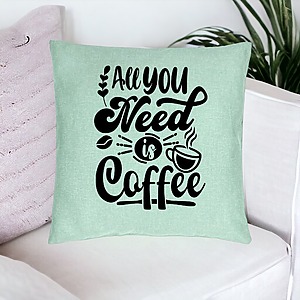 Alternative view of Perna Decorativa, Model All You Need is Coffee, 40x40 cm, Verde Menta, Husa Detasabila, Burduf