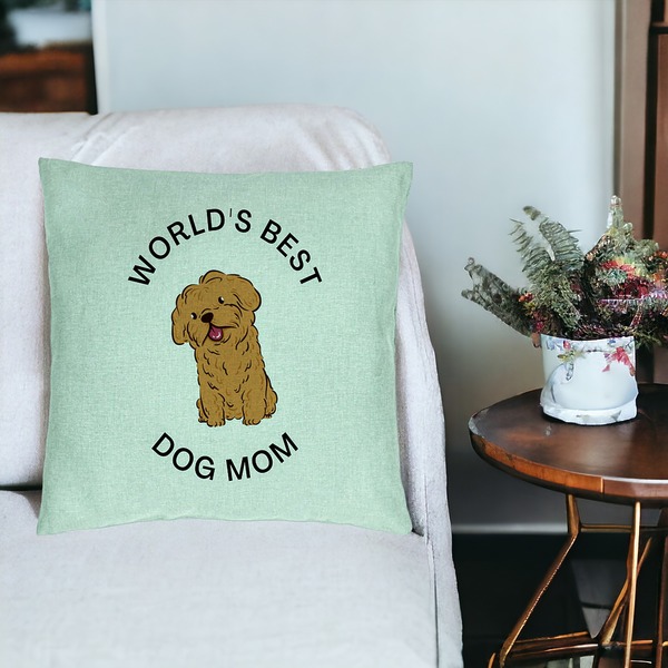 Perna Decorativa, Model World's Best Dog Mom, 40x40 cm, Verde Menta, Husa Detasabila, Burduf 18 bsc0244 PhotoRoom 2