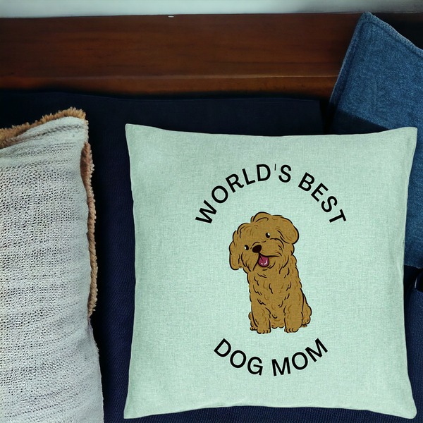 Perna Decorativa, Model World's Best Dog Mom, 40x40 cm, Verde Menta, Husa Detasabila, Burduf 16 bsc0244 PhotoRoom