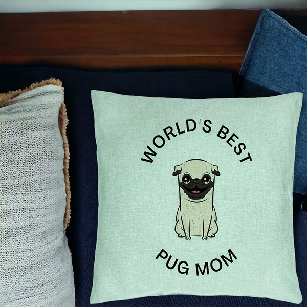Perna Decorativa, Model World's Best Pug Mom, 40x40 cm, Verde Menta, Husa Detasabila, Burduf 17 bsc0245 PhotoRoom 1