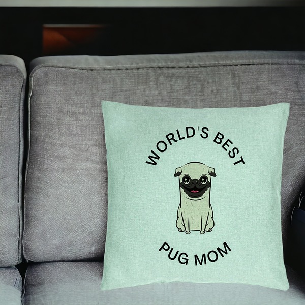 Perna Decorativa, Model World's Best Pug Mom, 40x40 cm, Verde Menta, Husa Detasabila, Burduf 18 bsc0245 PhotoRoom 2