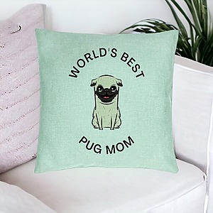 Alternative view of Perna Decorativa, Model World's Best Pug Mom, 40x40 cm, Verde Menta, Husa Detasabila, Burduf