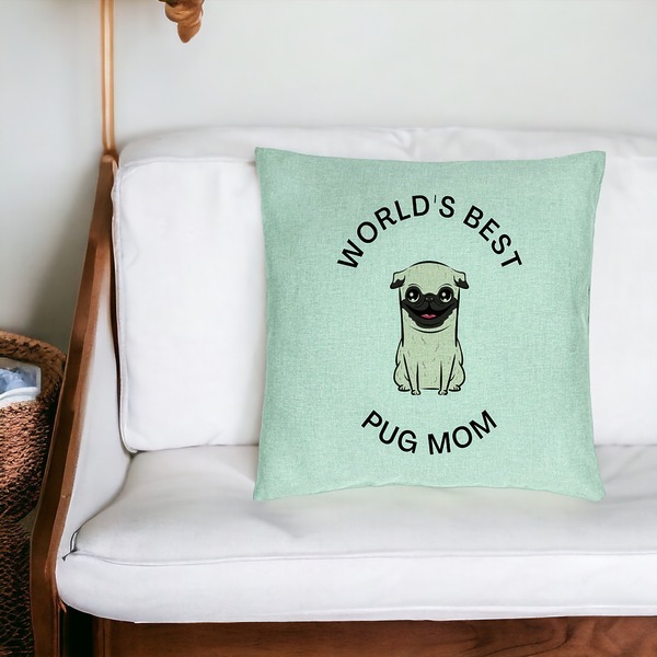Perna Decorativa, Model World's Best Pug Mom, 40x40 cm, Verde Menta, Husa Detasabila, Burduf 20 bsc0245 PhotoRoom 4