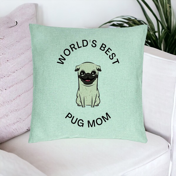 Perna Decorativa, Model World's Best Pug Mom, 40x40 cm, Verde Menta, Husa Detasabila, Burduf 16 bsc0245 PhotoRoom