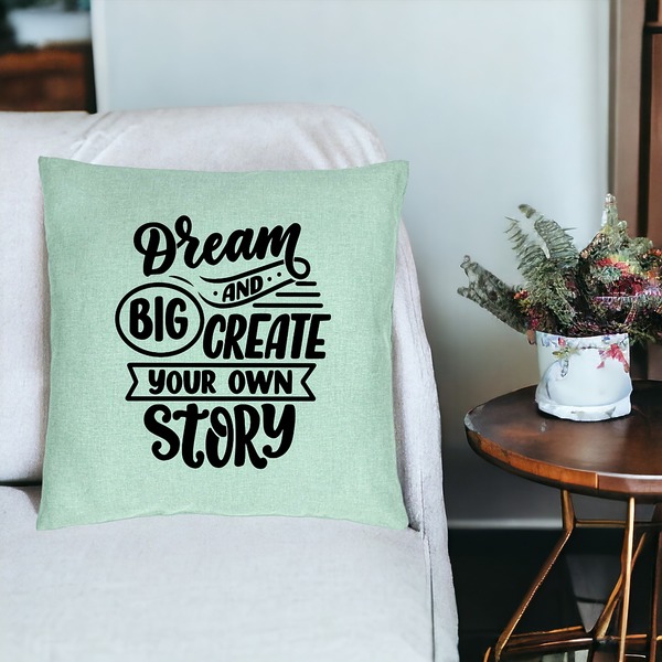 Perna Decorativa, Model Dream Big and Create Your Own Story, 40x40 cm, Verde Menta, Husa Detasabila, Burduf 20 bsc0247 PhotoRoom 4