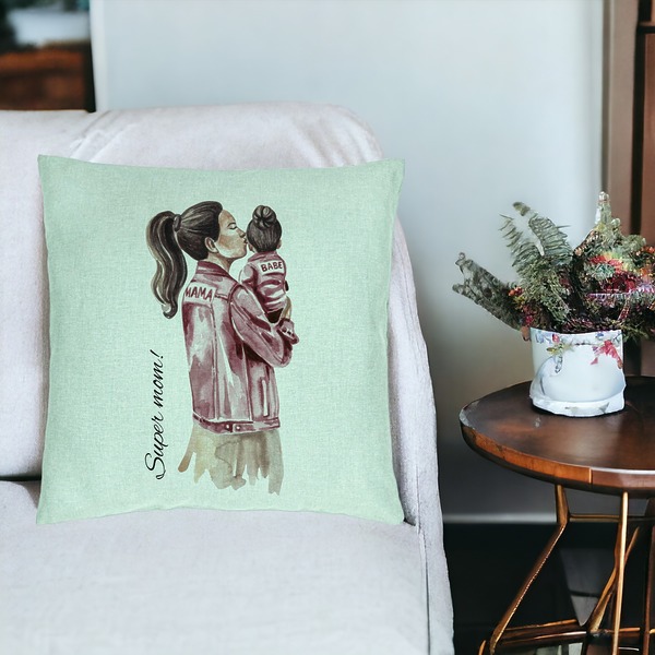 Perna Decorativa, Model Super Mom & Babe, 40x40 cm, Verde Menta, Husa Detasabila, Burduf 19 bsc0249 PhotoRoom 3