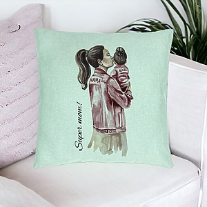Alternative view of Perna Decorativa, Model Super Mom & Babe, 40x40 cm, Verde Menta, Husa Detasabila, Burduf