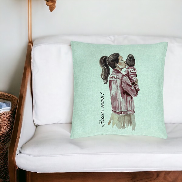 Perna Decorativa, Model Super Mom & Babe, 40x40 cm, Verde Menta, Husa Detasabila, Burduf 20 bsc0249 PhotoRoom 4