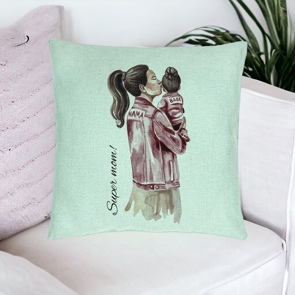Perna Decorativa, Model Super Mom & Babe, 40x40 cm, Verde Menta, Husa Detasabila, Burduf 16 bsc0249 PhotoRoom