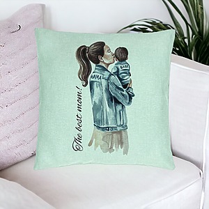 Alternative view of Perna Decorativa, Model The Best Mom 40x40 cm, Verde Menta, Husa Detasabila, Burduf