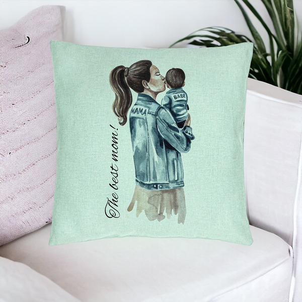 Perna Decorativa, Model The Best Mom 40x40 cm, Verde Menta, Husa Detasabila, Burduf 16 bsc0250 PhotoRoom