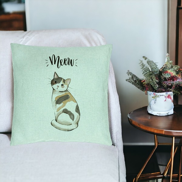 Perna Decorativa, Model Meow, 40x40 cm, Verde Menta, Husa Detasabila, Burduf 19 bsc0252 PhotoRoom 3