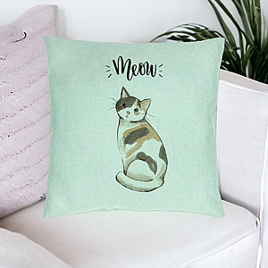 Alternative view of Perna Decorativa, Model Meow, 40x40 cm, Verde Menta, Husa Detasabila, Burduf