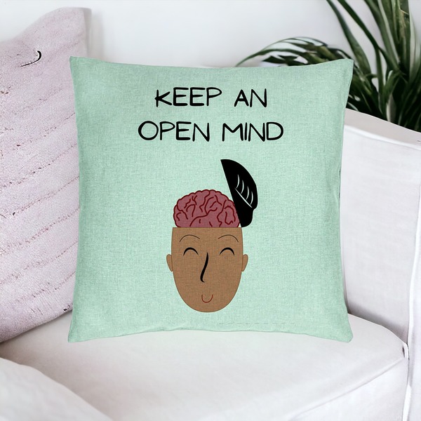 Perna Decorativa, Model Keep an Open Mind, 40x40 cm, Verde Menta, Husa Detasabila, Burduf 16 bsc0253 PhotoRoom