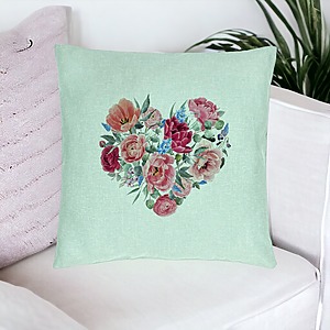 Alternative view of Perna Decorativa, Model Heart of Flowers, 40x40 cm, Verde Menta, Husa Detasabila, Burduf