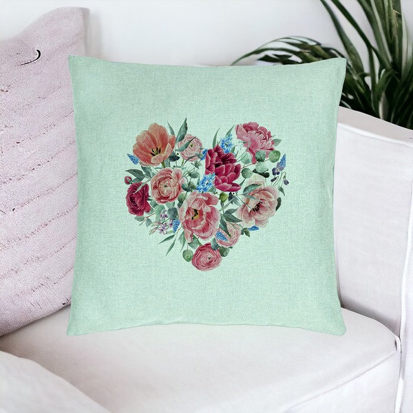 Perna Decorativa, Model Heart of Flowers, 40x40 cm, Verde Menta, Husa Detasabila, Burduf 16 bsc0256 PhotoRoom