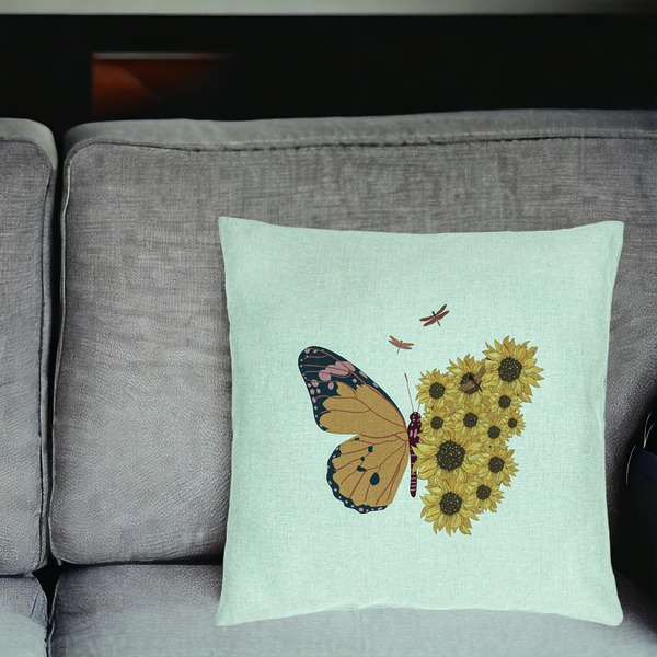 Perna Decorativa, Model SunFlower Butterfly, 40x40 cm, Verde Menta, Husa Detasabila, Burduf 17 bsc0257 PhotoRoom 1