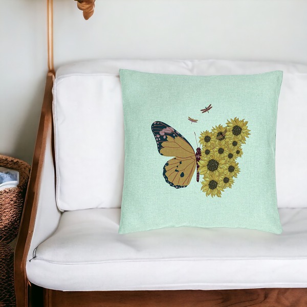 Perna Decorativa, Model SunFlower Butterfly, 40x40 cm, Verde Menta, Husa Detasabila, Burduf 19 bsc0257 PhotoRoom 3