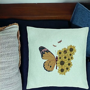 Alternative view of Perna Decorativa, Model SunFlower Butterfly, 40x40 cm, Verde Menta, Husa Detasabila, Burduf