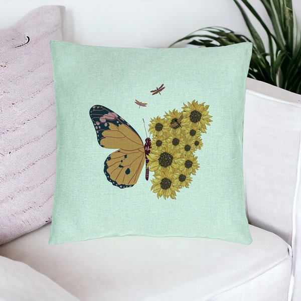 Perna Decorativa, Model SunFlower Butterfly, 40x40 cm, Verde Menta, Husa Detasabila, Burduf 20 bsc0257 PhotoRoom 4